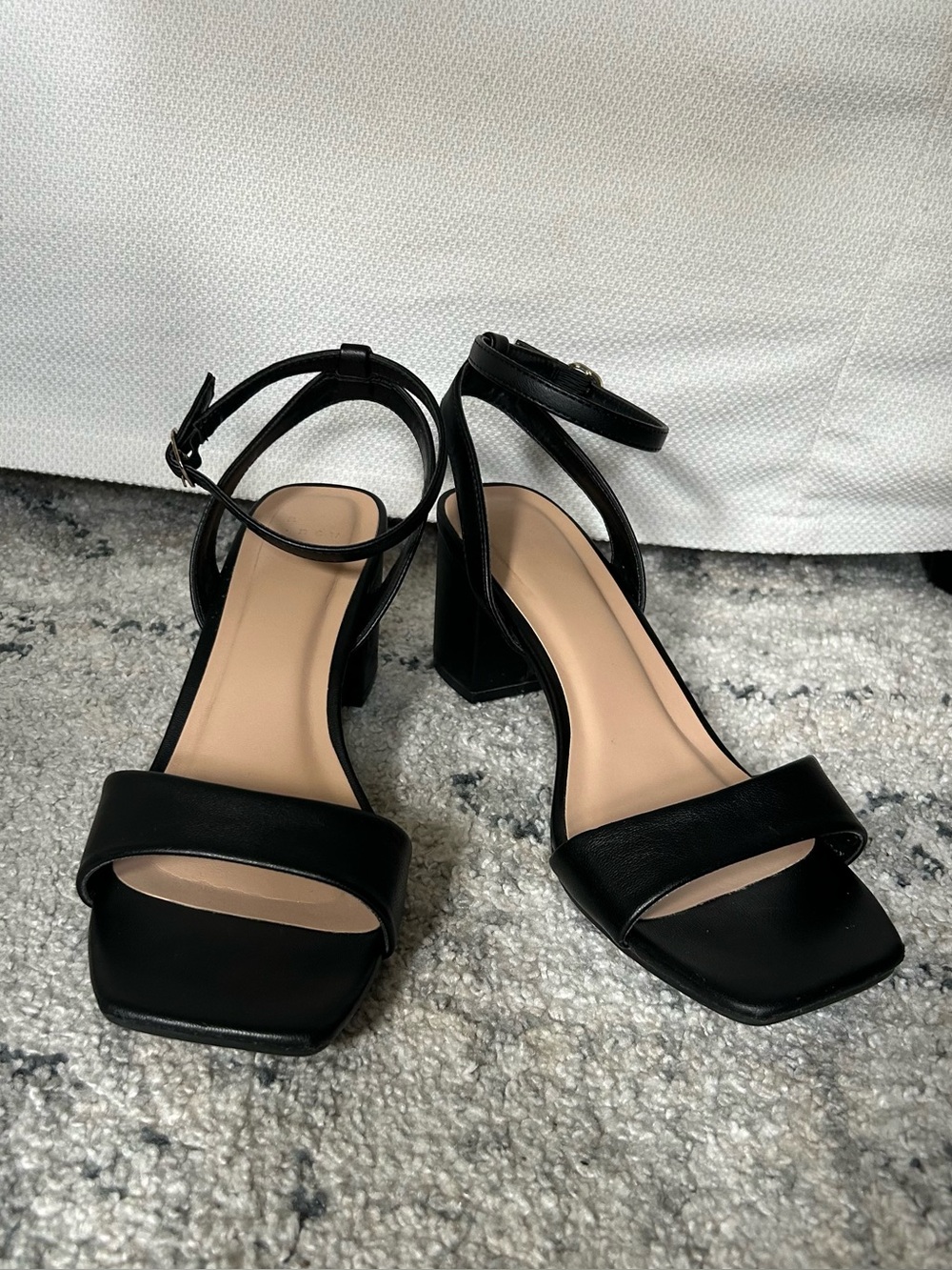 a new day Black Square Toe Ankle Strap Block Heels